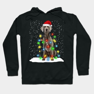 Weimaraner Christmas Santa Hat Xmas Tree Color Lights Hoodie